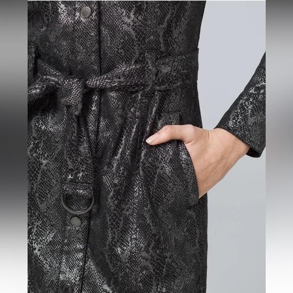 White House Black Market Snake Animal Metallic Silver Foil Shirt Dress 14 - Picture 14 of 15